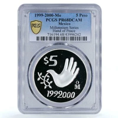 Mexico 5 pesos Millennium Series Hand of Peace PR68 PCGS silver coin 1999 - Image 1 of 2