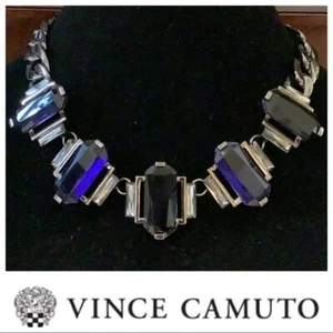 Vince Camuto Statement Necklace Bracelet Matching Set Gunmetal Blue Stones NWT - Picture 1 of 24