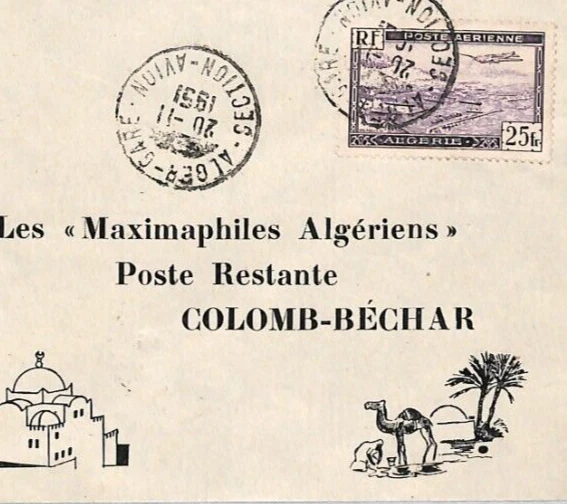 ALGERIA Illustrated 1951 Cover FIRST FLIGHT AIR FRANCE Colomb-Bechar TREES YV248 - Image 1 of 4