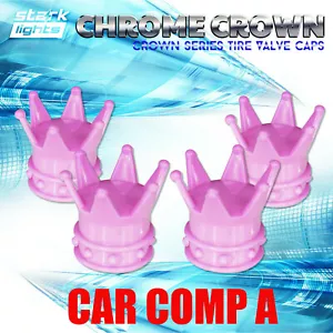 4Pcs Pink Crown Tire Wheel Stem Air Valve Caps Car Truck Hot Rod Motorcycle - Picture 1 of 4