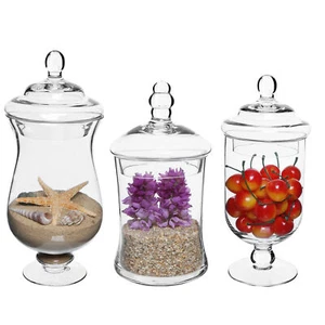 MyGift Set of 3 Small Clear Glass Storage and Display Canister Apothecary Jars - Picture 1 of 4