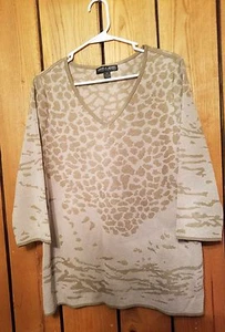 Womens Plus Size 0X Marie St. Monet 3/4 Sleeve V-Neck Animal Print Long Sweater  - Picture 1 of 4
