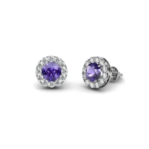 Iolite and Diamond Womens Halo Stud Earrings 3/4 ctw 14K Gold JP:26477 - Picture 1 of 13