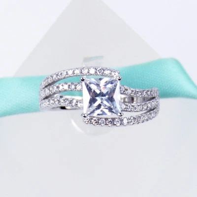 VENDA 925 anel de noivado de prata esterlina 1 quilate princesa zircônia cúbica promessa - Imagem 1 de 4