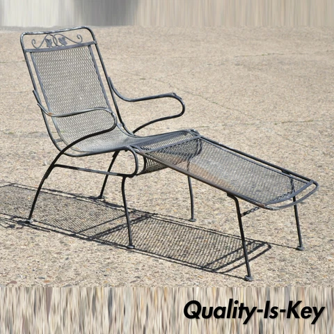 Vintage Woodard Wrought Iron Garden Patio Lounge Chair with Removable Ottoman Cover