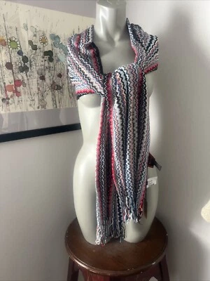 Missoni Zig Zag Scarf Stripe Chevron  Multi Colored Gold Knit  Fringe. NWT. - Image 1 of 4