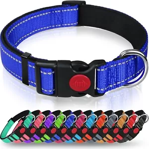 Dog Collar Reflective Adjustable Puppy Comfortable Padded Neoprene Small Medium - Picture 1 of 27