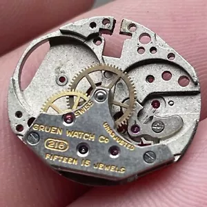 VTG Gruen Watch Co. 15 Jewels Unadjusted Movement 216. - Picture 1 of 8
