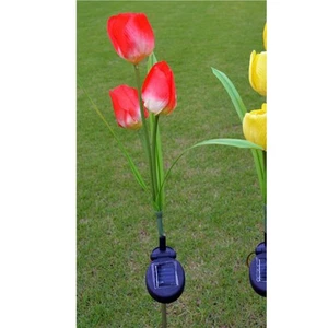 Outdoor Solar Tulip Flower LED Stake Light 3 Branches Easy Installation Solar - Picture 1 of 12