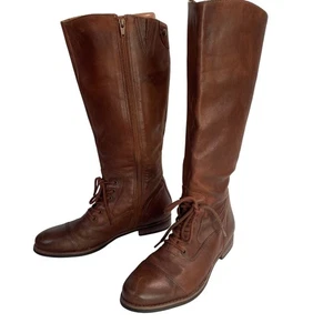 Braune kniehohe Leder-Schnürstiefel Damen 8,5 M Boho Reitsport Renfair - Bild 1 von 8