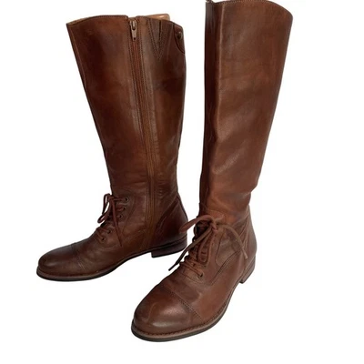 Brown Leather Riding Lace Up Knee High Boots Womens 8.5M Boho Equestrian Renfair - Image 1 of 4