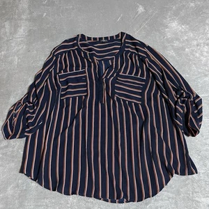 Torrid Harper Top Damen 3X dunkelblau gestreift Rollriegel Tunika V-Ausschnitt Taschen - Bild 1 von 5