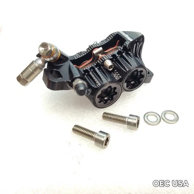 Hope Tech 3/4 V4 Hydraulic Disc Brake Caliper Black w/ 2 Pairs Red Comp Pads - Image 1 of 4