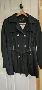 Calvin Klein Women's Plus Size 0X Black Double Breasted Hooded Trench Coat - Picture 1 of 11