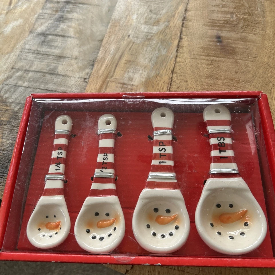 Holiday Measuring Spoons With Snowman Faces And Candy Cane Stripes - Image 1 of 1