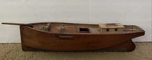 Vintage Folk Art Model Ship Boat Wood 20 Inches Antique Cabin Cruiser - Picture 1 of 7
