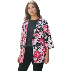Chaqueta Blazer Kasper Mujer 18W Rosa Negra Floral Frente Abierto Manga 3/4 - Imagen 1 de 11