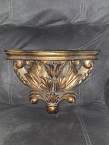 Vintage Gold Faux Wood Wall Shelf Sconce Hollywood Regency Mid-Century - Picture 1 of 7