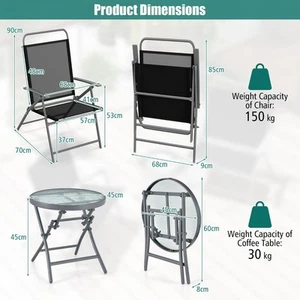 3-Piece Outdoor Patio Set with Foldable Chairs and Glass Table, Black/Silver - Picture 1 of 9