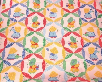 Vtg Sunbonnet Sue Cheater Quilt Fabric Calico Floral Primary Color Red 6 Y - Image 1 of 4
