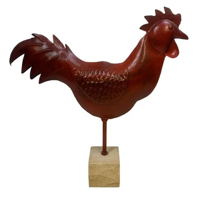 Красный металлический большой 19,5» петух народное искусство скульптура дома страны декор камень основание - Изображение 1 из 4