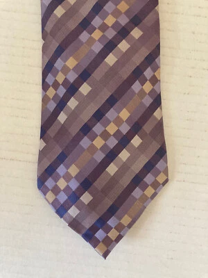 Corbata para hombre Van Heusen corbata seda púrpura blanco tostado rayas geométricas resistente a las manchas Foto 1 de 4