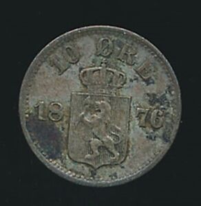 Norway 1876 10 ORE .0193 ounces of SILVER!