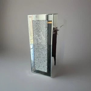Square Silver Mirror Tall Vase Crushed Crystal Mirrored Vase Decor Ornament 35cm - Picture 1 of 10