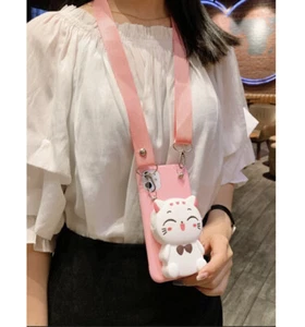 Pink Cartoon Cat Design Wallet Phone Case For Galaxy S20 Ultra With Lanyard - Picture 1 of 8
