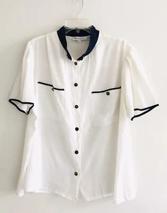 Oscar de la Renta Vintage Top Womens Size 42 White Button Front Mock Neck - Picture 1 of 11