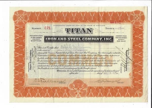NEW JERSEY 1927 Titan Iron & Steel Company Stock Certificate #71 Newark - Picture 1 of 2