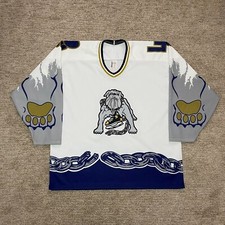 Vintage Long Beach Ice Dogs XL Bauer Hockey Jersey IHL White Snoop 90's MiC