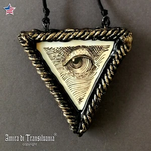 Jewelry Necklace Pendant Amulet Triangle All Seeing Eye Horus Dollars Money Rare - Picture 1 of 24