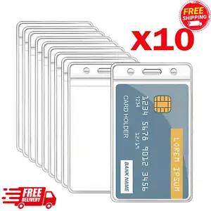 10pc ID Card Badge Holder Vertical Clear Reusable Soft Waterproof Office ID Case - Picture 1 of 6