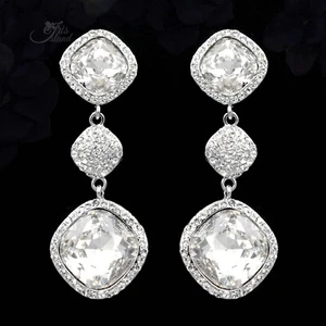 Pendientes colgantes colgantes cristal transparente estrás enchapado en rodio joyería para mujer 782 - Imagen 1 de 4