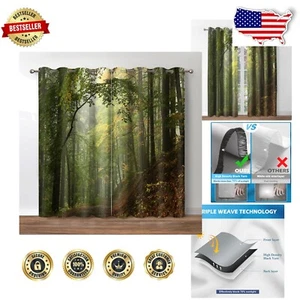 Grommet Top Blackout Curtains - Nature Landscape Print for Bedroom & Living Room - Picture 1 of 8