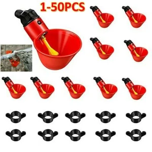 1-50Pcs Poultry Water Drinking Cups Chicken Hen Plastic Automatic Drinker Feeder - Picture 1 of 12