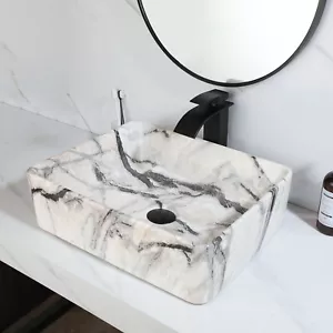 FA Vasca Bagno Bianco Lavabo Ceramica Rettangolare Ciotola Cascata Ottone Miscelatore Rubinetti - Foto 1 di 7