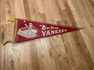 Vintage 1950's New York Yankees Maroon Felt Stadium Pennant - 4 Ties & Uncle Sam