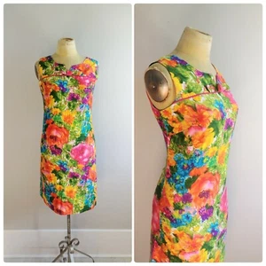 Small Vintage 1960s Retro Rainbow Print Dress Hippie Boho Short Spring Summer - Picture 1 of 8