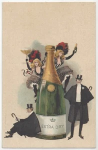 Botella de champán ilustrada por artista 1905, elegante mujer y hombre, feliz año nuevo - Imagen 1 de 2