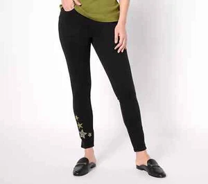 Quacker Factory Short DreamJeannes Holiday Embrdry Leggings, 1X A625721 - Picture 1 of 7