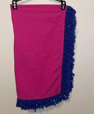 OPALHOUSE Magenta Pink Blue Crochet Fringe Tassels Square Tablecloth 42” Cotton - Image 1 of 4