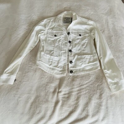 Серебряный женщин джинсовой ткани куртка белый кнопка длинным рукавом размер средний - Изображение 1 из 4