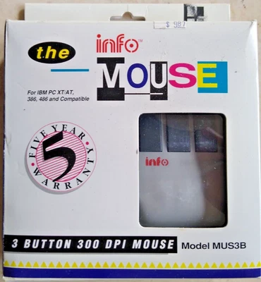 NEW/OB 199 3-BUTTON 300 DPI MUS3B INFO MOUSE *COMPLETE:3.5" & 5.25" DISKS&MANUAL - Image 1 of 3