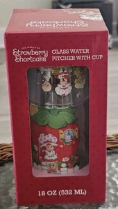 Strawberry Shortcake Glass Water Pitcher 18 oz with Cup 8 oz Cute Set! NIB New - Picture 1 of 3