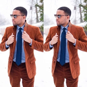 Trajes de pana para hombres Cena Fiesta de graduación Formal Boda Novio Invierno Hombres Esmoquin - Imagen 1 de 7