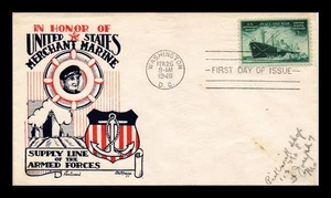DR JIM STAMPS US COVER WWII MERCHANT MARINE FDC SCOTT 939 KNAPP FLEETWOOD - Picture 1 of 2