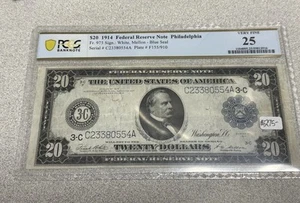 1914 $20 FEDERAL RESERVE NOTE PHILADELPHIA Fr#975 PCG VERY FINE 25 NICE BODY AND - Picture 1 of 2
