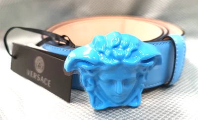 Cinturón de cuero Versace La Medusa para hombre - azul, talla 36 DCU4140.DVTP1 90/36 ¡Nuevo! Foto 1 de 4